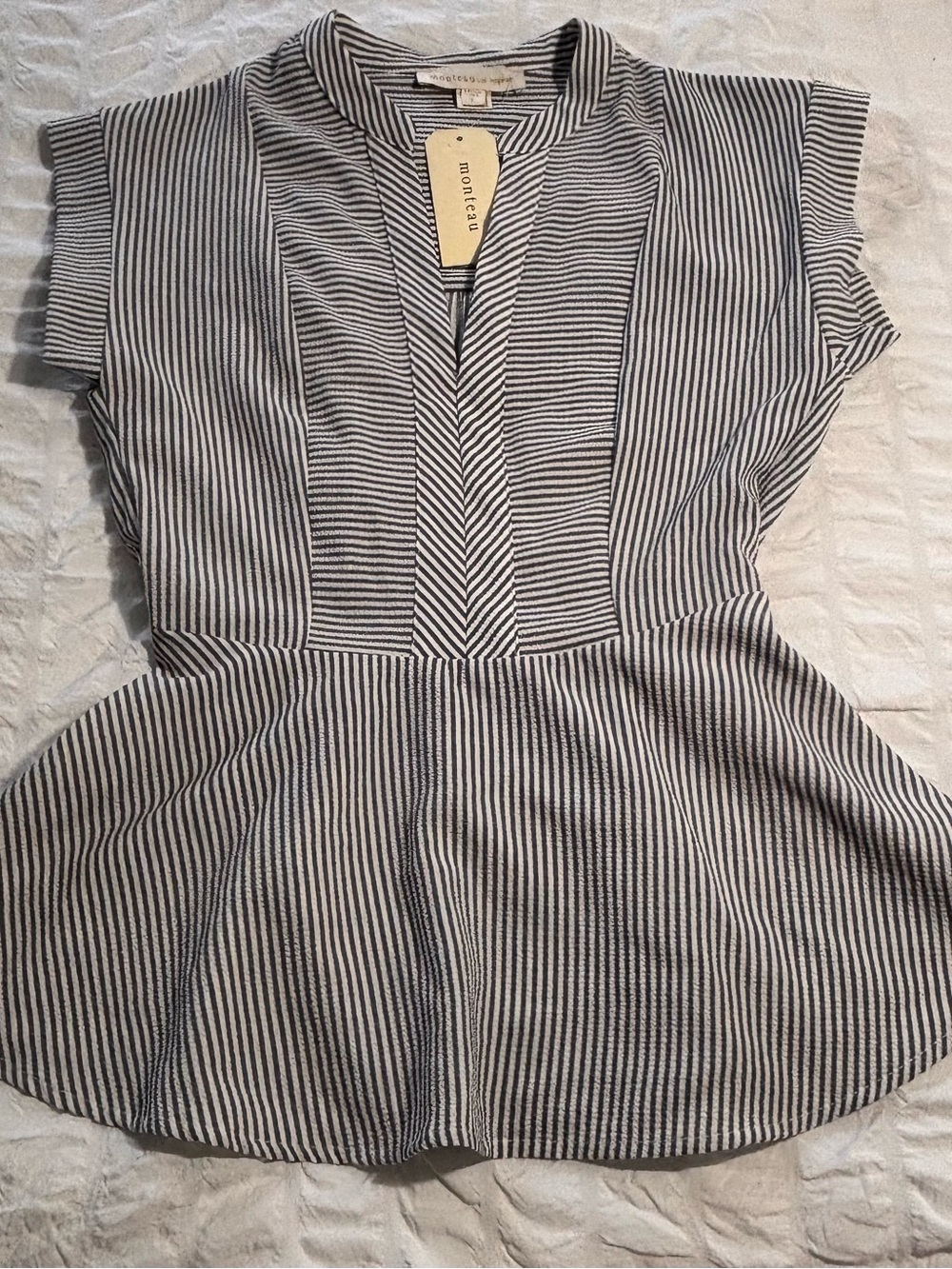 Monteau Los Angeles Striped Peplum Blouse | Size S | NWT